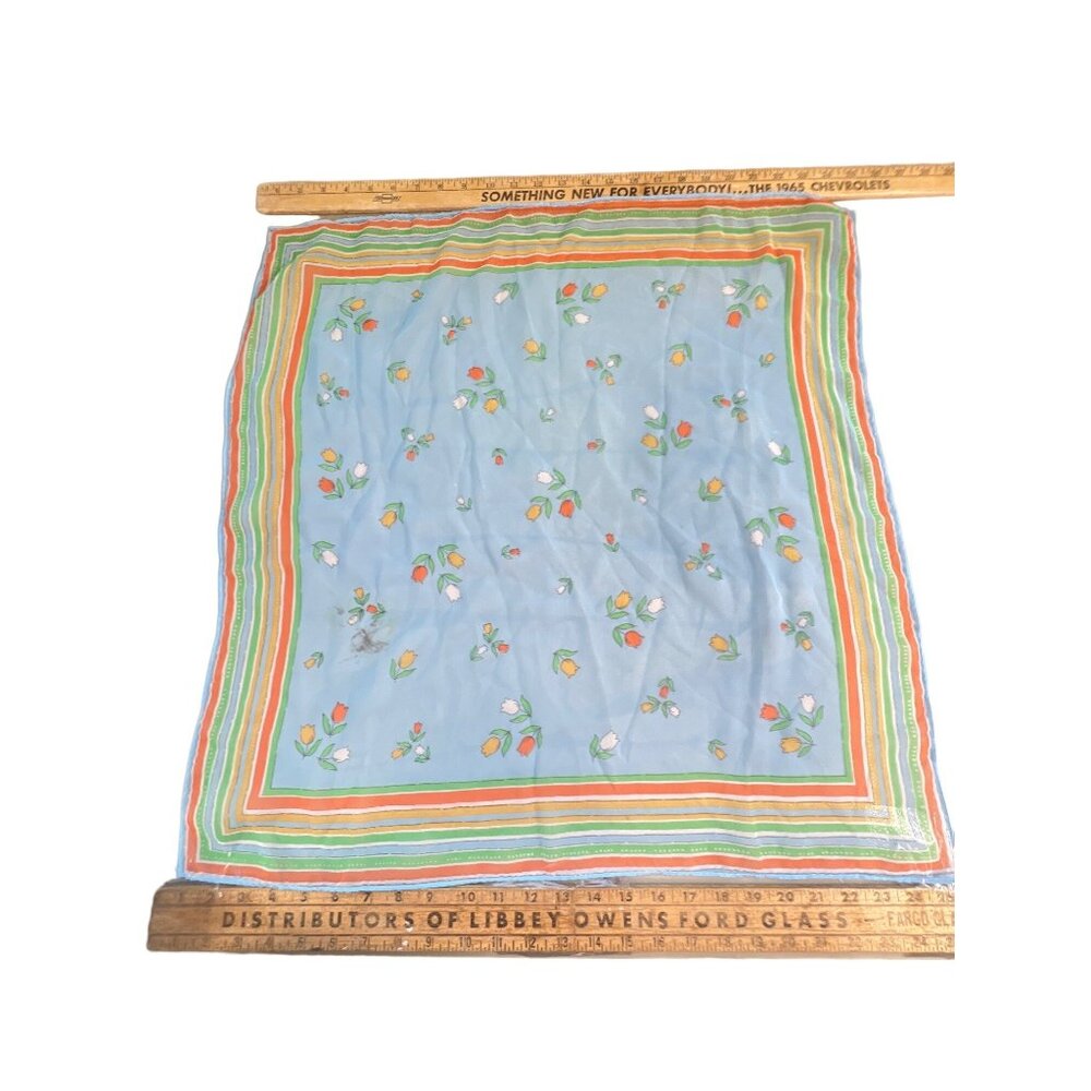 Vintage Floral Square Scarf Blue Lightweight Boho Hippie Bandana Neck Wrap